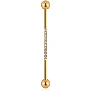 14G CZ Industrial Barbell Earrings for Women Men Surgical Steel Cubic Zircon Industrial Bar Long Cartilage Helix Piercing Barbell Earrings Industrial Piercing Jewelry