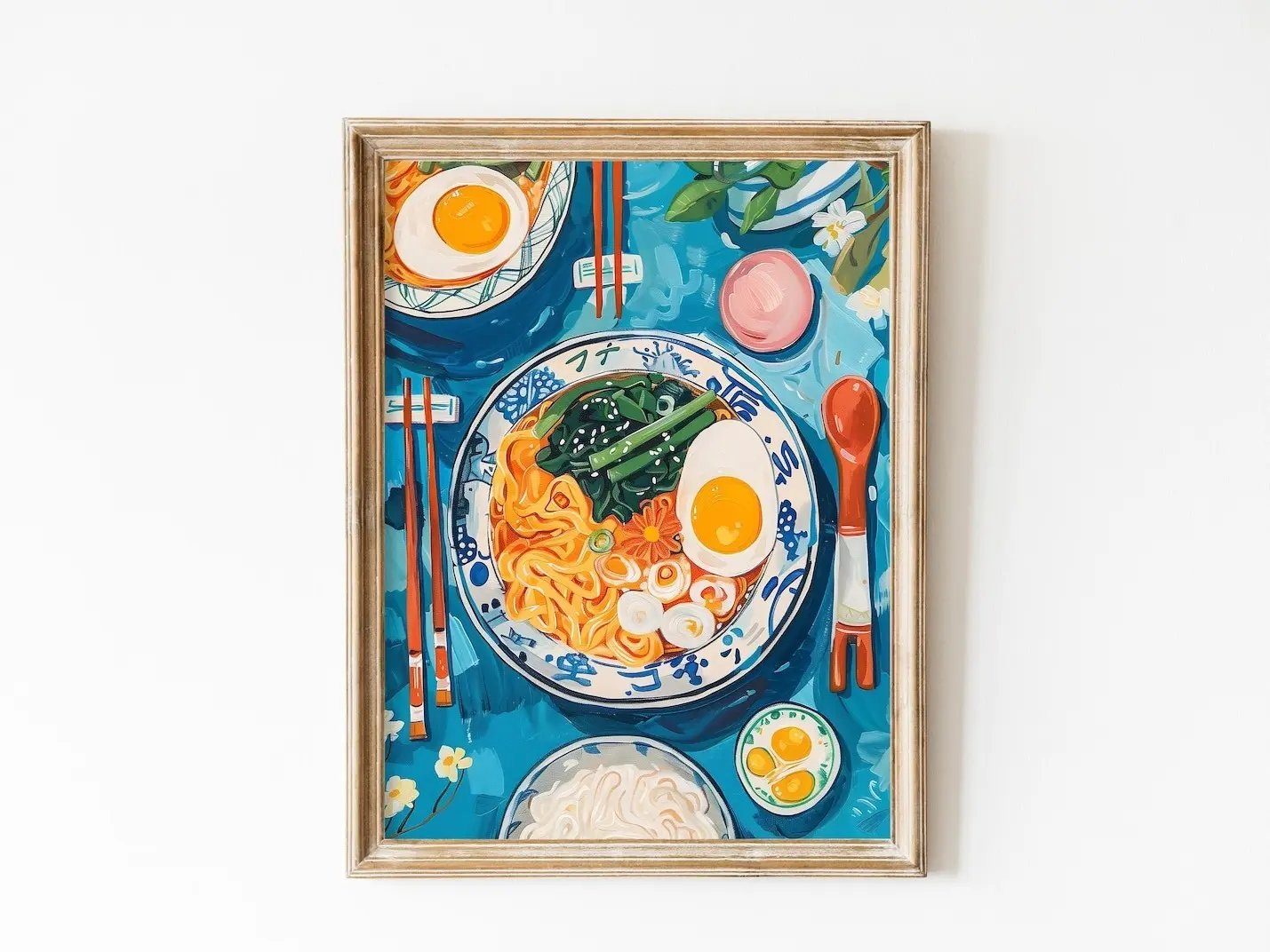 Ramen Kitchen Print: Japanese Food Art, Blue Decor Frameless