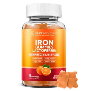 INNER BRIGHTNESS Iron Supplement Gummies with Lactoferrin, Vitamin C, B6, B12 & Zinc – Gentle, Vegan, Sugar-Free – Supports Healthy Blood, Immune Health & Energy – for Women, Men & Kids – Orange Flavor, 60 Count