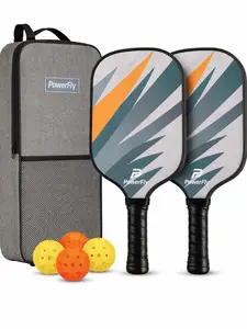 PowerFly Pickleball Paddles Set of 2, Fiberglass Surface Pickleball Set with 2 Pickleball Rackets,4 Pickleball Balls,1 Portable Carry Bag, Pickle Racket Set ​for Men Women (Aero Gray)