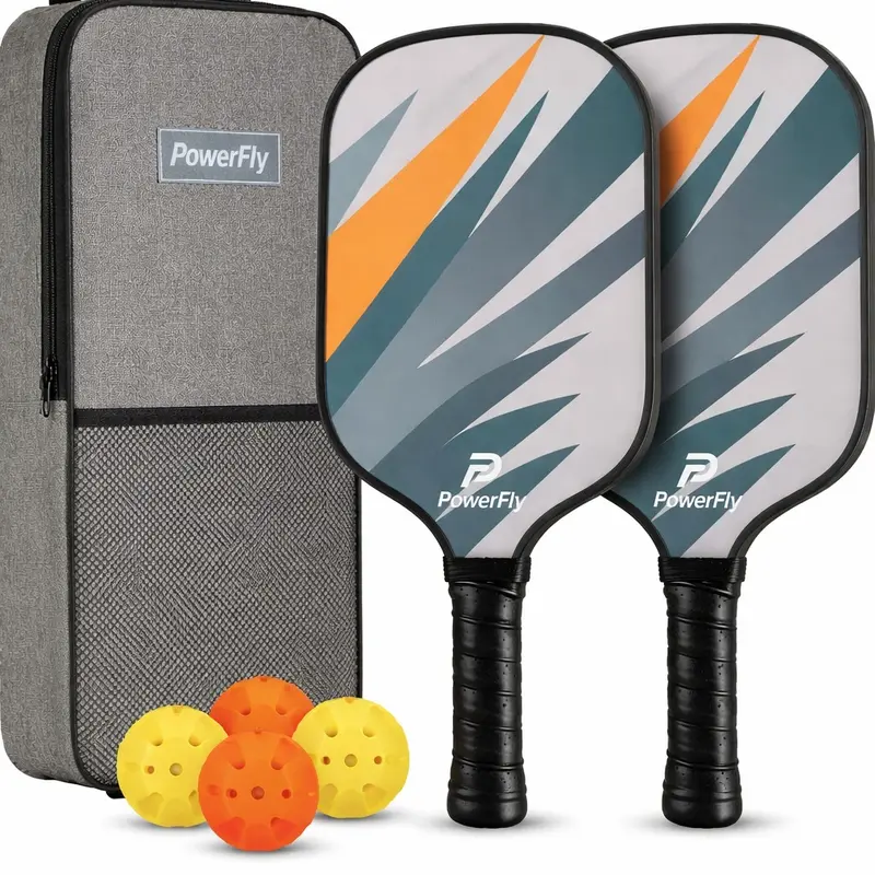 PowerFly Pickleball Paddles Set of 2, Fiberglass Surface Pickleball Set with 2 Pickleball Rackets,4 Pickleball Balls,1 Portable Carry Bag, Pickle Racket Set for Men Women (Aero Gray)