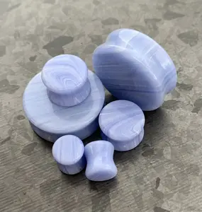 Pair of Unique Blue Lace Agate Stone Double Flare Plugs - Gauges 2g(6.5mm) through 1&1/4"(32mm)