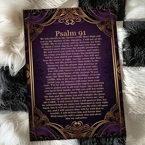 1pc Chic  Extra Large Canvas Wall Art - Art Deco Psalm 91 Bible Verse, Ready to Hang, Purple & Golden Ornate Design, Perfect for Living Room, Bedroom, or Home Office Decor, Home Decor [no frame/frame]