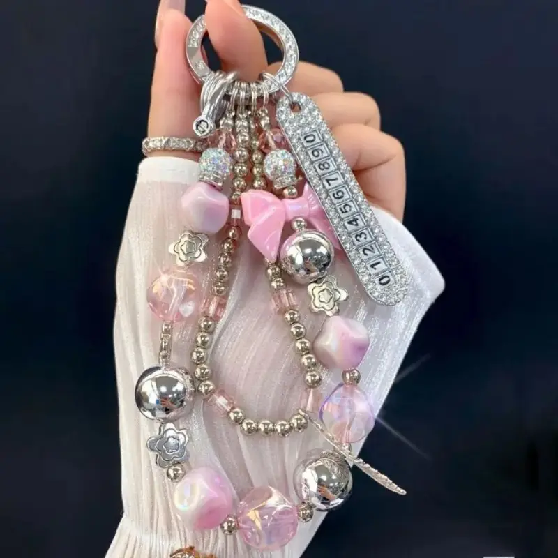 Beaded Phone Accessories Charm with Rhinestone Butterfly, Cute Plastic Pearl Wristlet Lanyard, Mobile Smartphone Strap, Cellphone, Kawaii Charms, Cartoon, Mobile Smartphone Accessories, Polypropylene, Charm Strap