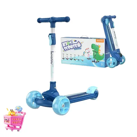 Besrey Folding Kick Scooter for Boys/Girls 3-10 Years (Up to 110 lbs) - Adjustable Height, Extra Wide Deck, LED Lights, PU Wheels, Stepon Brake Stop, Lean-to-Steer Tech, Fast Folding, 2-Year Return Policy for Outdoor Play
