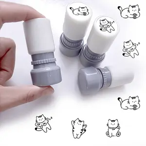 Cute Cat Stamps Set of 4, Adorable Cat Designs, Student Diary Decoration, DIY Stamp, Office Marking Cartoon Stamper, Portable Rotating Design, Creative Gift