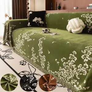 Ginkgo Leaf Sofa Throw Blanket,1 Pc Woven Couch Cover Shawl with Tassel Fringe, Pet-Friendly Washable Non-Slip, Scratch-Resistant Sofa Towel/Sofa Sheet, fits Armchair/Loveseat/Sofa/Sectional 1–4 Seater, Multiple Colors, Soft Sofa Protector