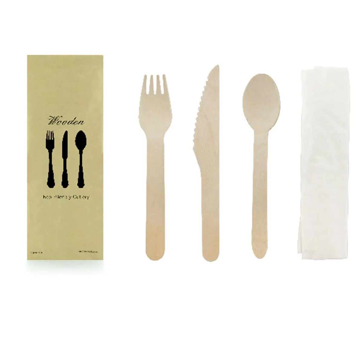 Packnwood 4-in-1 Attractive Disposable Wooden Cutlery Kit - 4-Piece Utensils Set with Spoon, Disposable Kitchenware Tableware Set