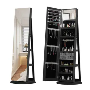Holiday Special 360° Swivel Jewelry Cabinet with Full Length Mirror, Lockable Storage Organizer with LED Light & Large Capacity