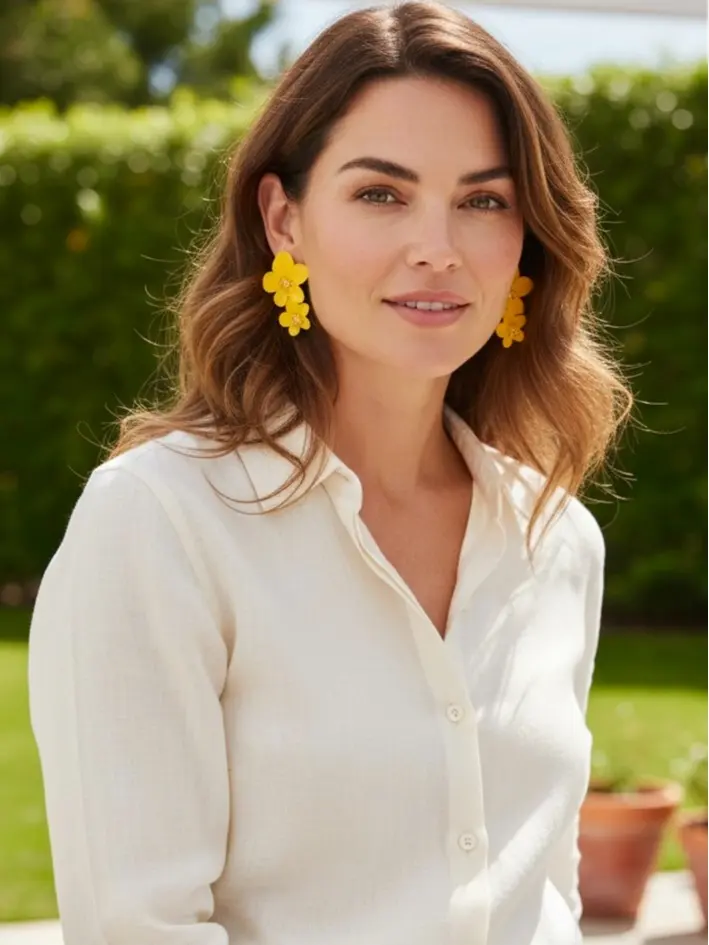 Women's Yellow Floral Costume Earrings, Fashion Accessory for Daily Wear