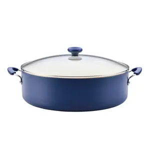 Farberware Easy Clean Ceramic 14-Inch Nonstick Family Pan with Lid - Blue Dutch Oven Pot for Everyday Meals Dishwasher-Safe Cookware