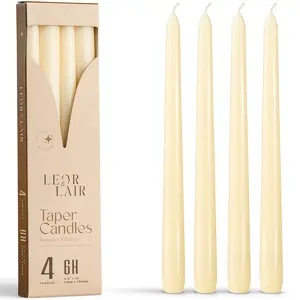 Leor & Lair 10" Taper Candles - 4 Pack Candlesticks for Christmas, Halloween, Weddings & Home Decoration - Unscented & Long Burning