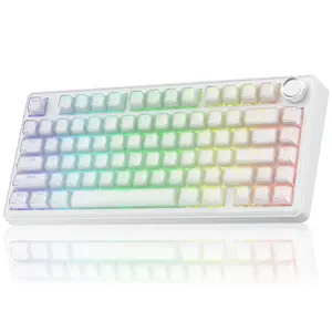 [New]SOLAKAKA A75 Crystal White Wireless Keyboard, Cute RGB 75% Mechanical Keyboard, Tri-Mode Bluetooth/2.4G/USB-C, Creamy Caramel Latte Linear Switch, Hot Swappable Aesthetic Keyboard for PC Mac Laptop