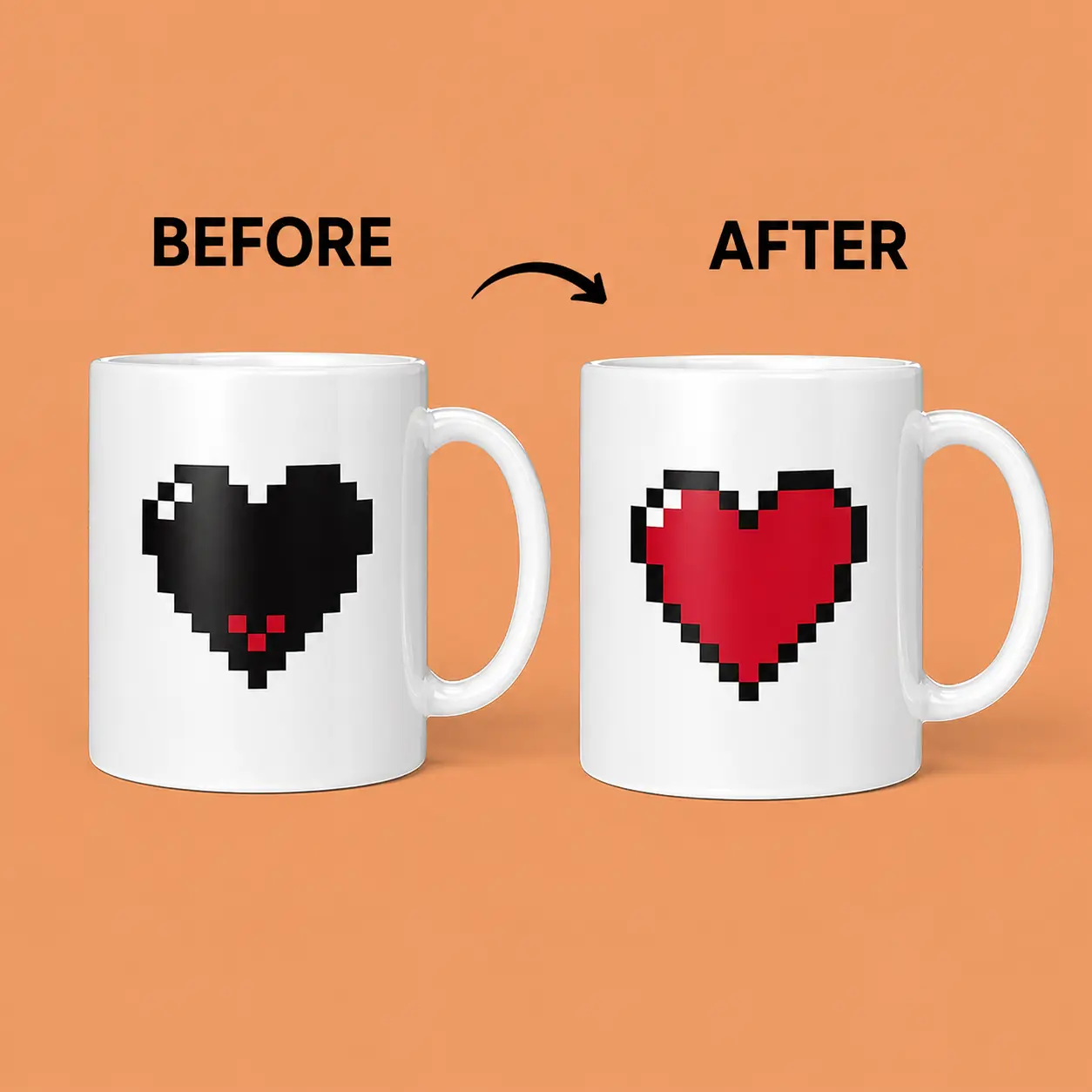 Magic Heat Change Heart Mug 11oz Ceramic Cup for Warm Moments 3.74in x 4.72in Size Drink Drinkware Washable Coffee Tumbler