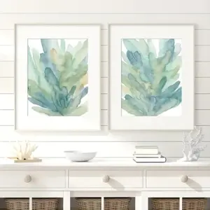 2pcs Frameless Canvas Posters, Nordic Plant Green Leaves Art Print, Modern Minimalist Style, Living Room Bedroom Wall Decor Painting Laminas Decorativas