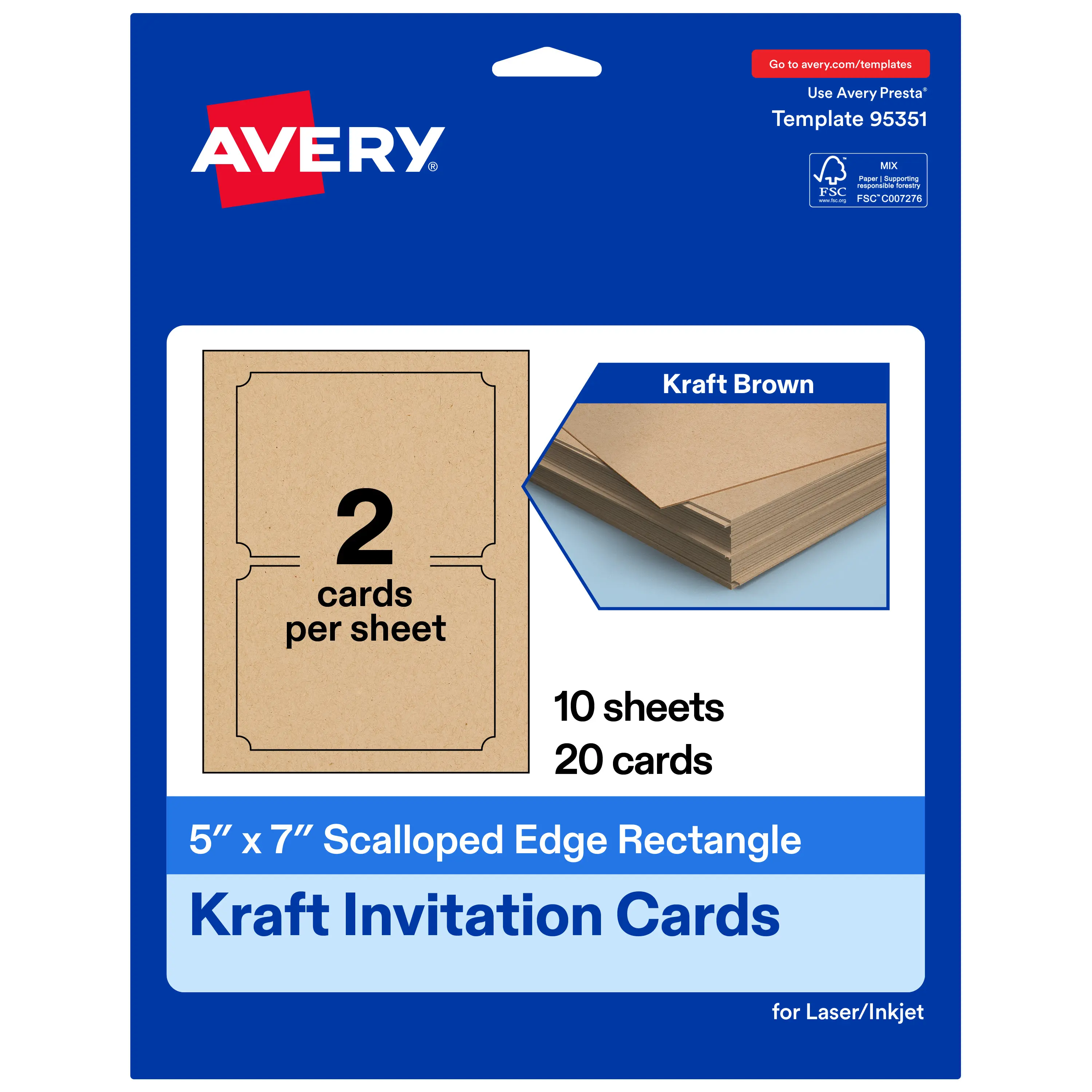 Avery Kraft Brown Invitation Cards, 5" x 7" Rectangle Scalloped Edge