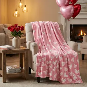 Valentine Flannel Blanket Throw, Pink Love Heart Painting Soft Fuzzy Plush Cozy Fleece Blankets for Couch Sofa Bed Lounging, Ideal Gifts for Kids Adults Wife Self,