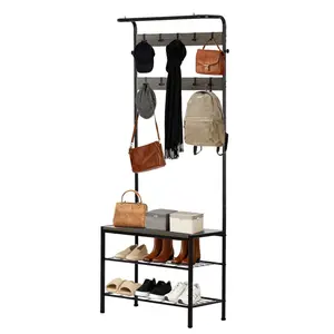 4-in-1 Entryway Storage Solution: Hall Tree with Shoe Bench, Coat Rack & Shelves - Multi-Function Mudroom Organizer with Hooks and Storage for Entry Hall