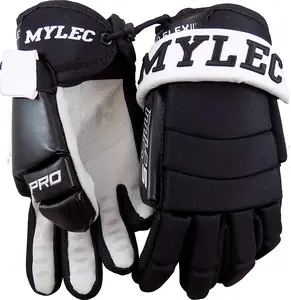 Mylec MK5 Pro Player Ball & Roller Hockey Gloves, Hook Closure, Nylon, Leather Palm, EVA Foam, Light & Breathable – 1 Pair, Black & White, 11” Medium