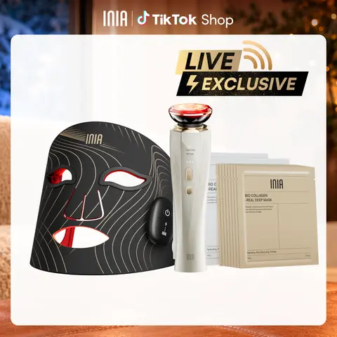 【LIVE EXCLUSIVE】INIA GLOW Wireless LED Mask, Perfect Gift Season Pick,  Live Stream Only BUY 1 GET 10 with FLARE and 8pcs Collagen Real Deep Mask, Facial Light Therapy