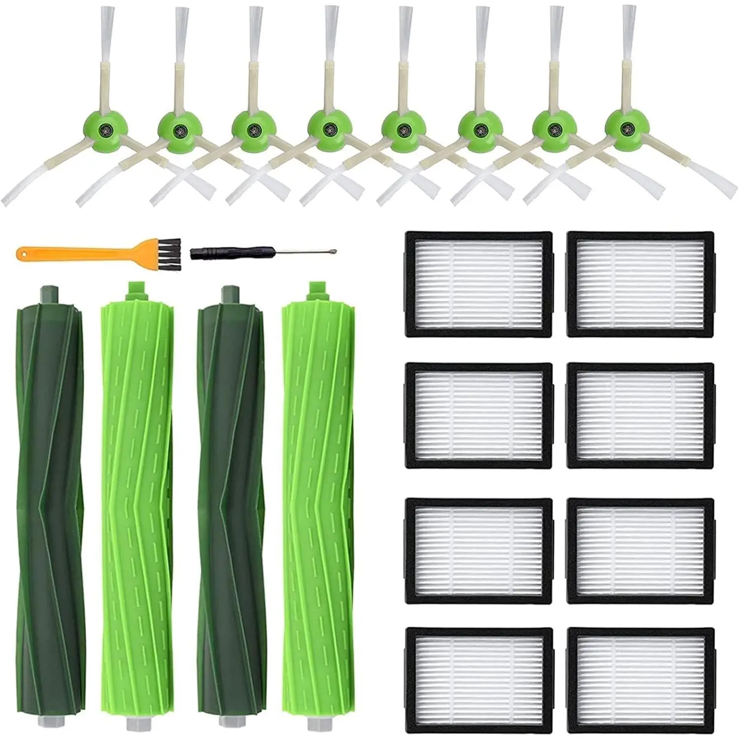 Replacement Parts for   i7 i7+ i3 i3+ i4 i4+ i6 i6+ i8 i8+ E5 E6 E7 &J7 J7+ Vacuum Cleaner, 2 Set Rubber Brushes, 8 HEPA Filters, 8 Side Brushes, 1 Clean Brush, 1 , 22 Pack