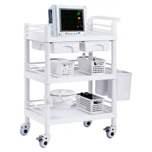 VEVOR 3 Tiers Lab Carts,  Lab Utility Cart with 3 Trays & 4 Silent Wheels, Mobile Medical Cart with PP Material, Lab Rolling Cart with 3 Trash Cans for Lab, Clinic, Hospital, Salon, White