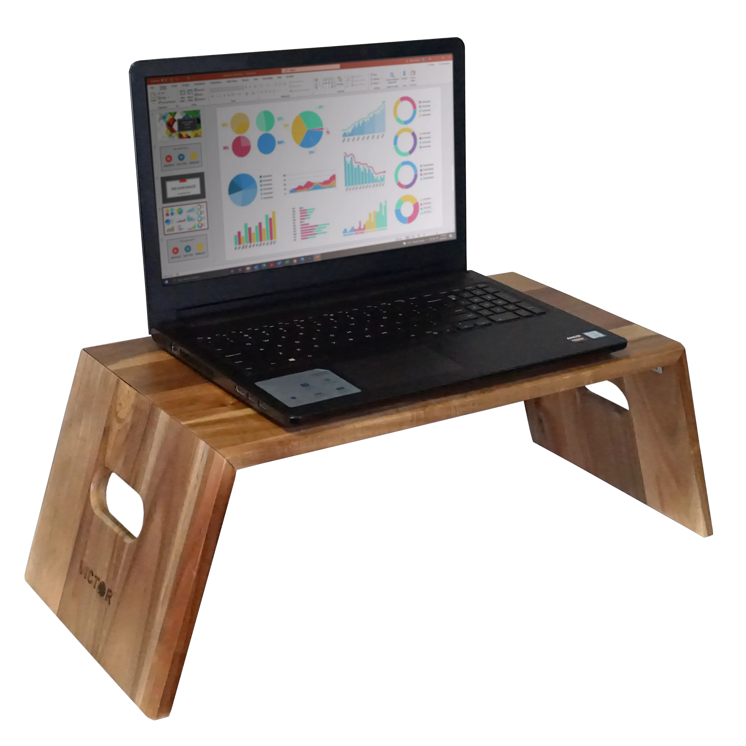 VICTOR High Rise Foldable Acacia Wood Computer Desk - Portable, Durable, Adjustable Ergonomic Sit-Stand Desk Stand, Space-Saving for Small Spaces Office Furniture Use