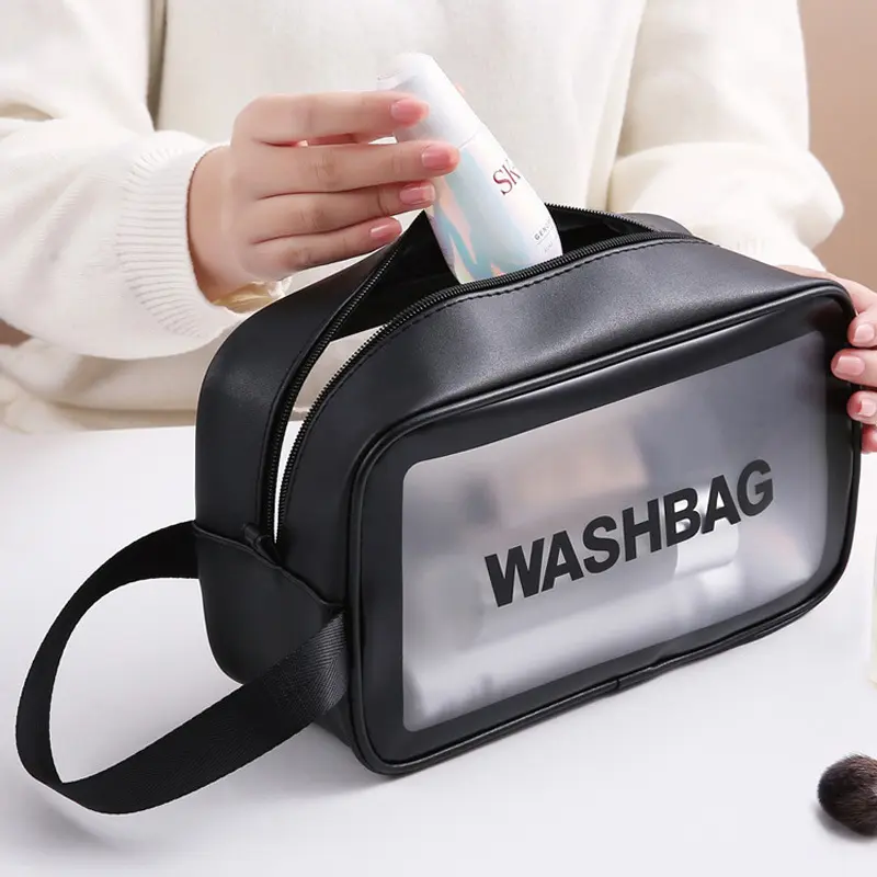 Korean Style Ins Style PVC Matte PU Waterproof Toiletry Makeup Bag Cosmetic Skincare Storage Bag Organizer Storage Bag