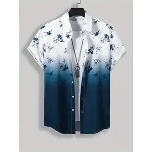 Men's Casual Geometric Print Button-Up Shirt - Breathable Polyester, Machine Washable, Regular Fit