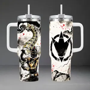 Black Ranger Dino Thunder Tumbler, Brachiozord Power 40oz Cup with Handle, Tommy Oliver Martial Arts 20oz Stainless Steel Travel Mug, Hero Gift, Dino Thunder Inspired Insulated Tumbler Featuring Epic Ink Art Design.