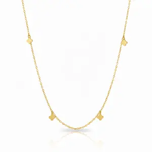 18K Gold Plated Mini Clover Station Charms Necklace