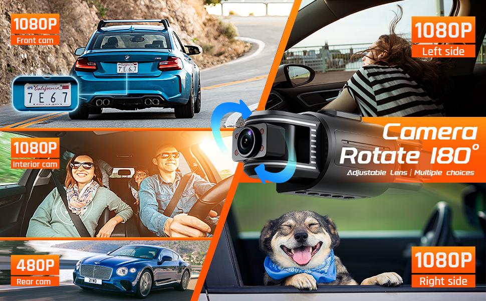 iiwey T1-pro Dash Cam Front and Rear Inside 3 Channel 1080P, Adjustable Lens Dash Camera for Cars with 8 IR Lamps Night Vision, Three Ways Triple Car Camera, Loop Recording, G-Sensor, Parking Monitor