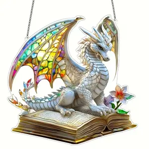Fantasy Dragon Acrylic Sun Catcher, 8x8 Inch, Vibrant Multifunctional Hanging Window and Car Decor, Suitable for Home Office Garden Outdoor Space