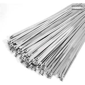 Metal Zip Ties 18 inch Stainless Steel  Ties 100 Pack 270 lbs Heavy Duty Self-locking Wire Ties High Temp Zipties Chain Link fence Ties Multi Purpose Binding for Machinery  Pipes Fence
