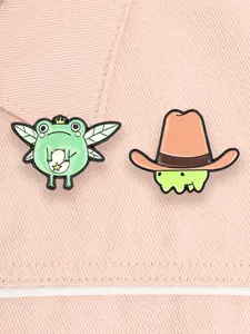 2PCS Cartoon Cute Frog Cartoon Alloy Pin , Frog Fairy Wearing Crown Dragonfly Wings Holding Magic Wand & Cowboy Frog Brooch , for Animal Lovers Backpack Jacket Clothing Badge  Decoration Gift