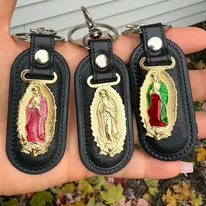 Virgencita Stainless Steel and Leather Keychain keychains collectible keychains