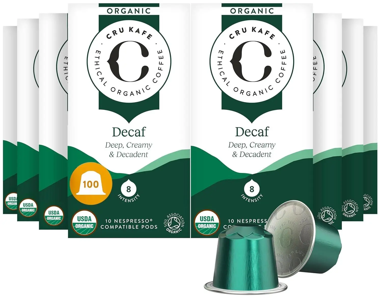 Cru Kafe Decaf USDA Organic Espresso Coffee Capsules (10 Pods) Fairtrade Coffee Pods Compatible with Nespresso Original Line and Pixie Machines – 1