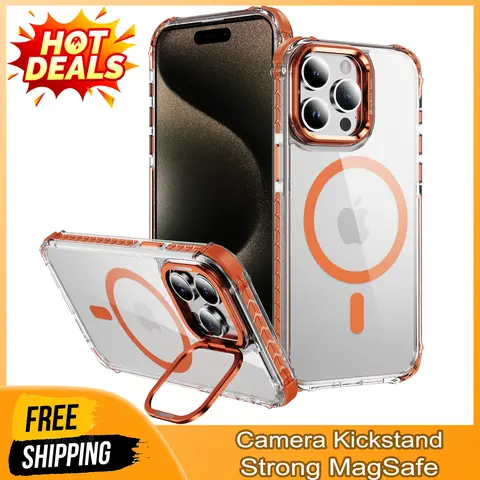 Heavy Duty Protective Transparent Smartphone Case with Built-in Camera Kickstand, Super Strong Magnet, MagSafe Compatibility, Comfortable Grip & Shockproof Shell Guards Daily Drops - Magnetic Phone Mount Compatible for iPhone 13 14 Plus 15 16 17 Pro Max