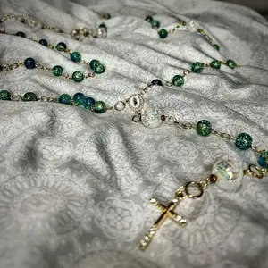 Crystal Wall Rosary - Elegant Beaded Design with Gold Cross for Spiritual Decor