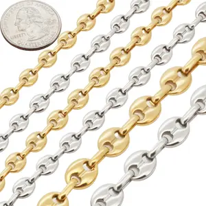 316L Stainless Steel 18k Yellow Gold Plated 6.5-10mm Mariner Link Chain Necklace Bracelet 8.5”-24”
