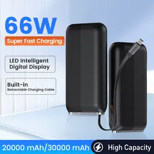 66W Fast Charging Portable Power Bank 10000mAh with Built-in Retractable Type-C Cable, USB & Type-C Ports, Compatible with iPhone, iPad, Android – Black
