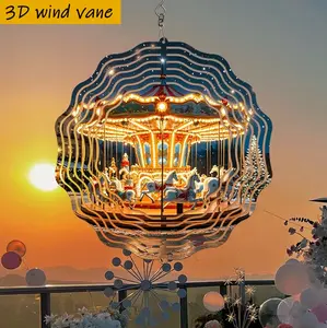 A magnificent carousel shines in the night sky, a 360° DIY creative wind spinner, Four Seasons Wind Spinner, a garden decoration and bird repellent, easy to install, suitable for Christmas, Halloween, and various other holiday gift occasions. party decor