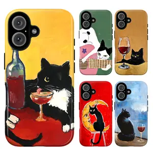 Cat Whimsical Collage Phone Case, cocktail wine guitar crescent moon window surreal artistic rustic Americana vibes baddie baby girl no bad vibes aesthetic gift play now, iPhone 17 16 15 14 13 12 Pro Max Plus X, Galaxy S25 S24 S23 S22 S21 Ultra