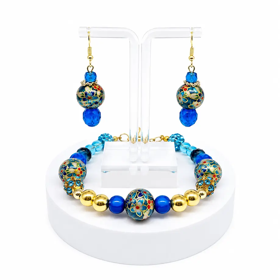 Blue & Gold Cloisonné Jewelry Set