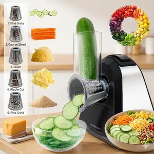 5-in-1 Electric Cheese Grater & Salad Shooter, Automatic Shredder for Block Cheese, Professional Vegetable Chopper for Salads, Potatoes & Nuts, One-Touch Easy Clean Kitchen Gadget