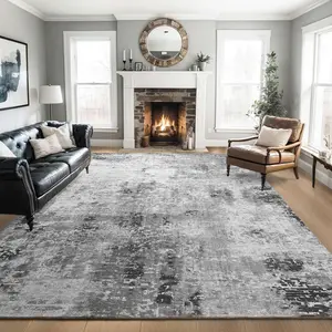 Living Room Rug 5x7 Gray Area Rug Machine Washable Boho Rug Non Slip Abstract Vintage Indoor Large Rugs for Bedroom, Classroom, College Dorm, Farmhouse, Dining Room, Kids Playroom