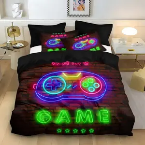 3-Piece Gaming Controller Print Bedding Set, Soft Comfortable Bed Linen, Ideal for Bedroom, Dorm, Guest Room Decor, Tech Bedding Set