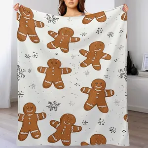 Christmas Gingerbread Man Blanket for Kids, Cute Snowflake Holiday Throw, Festive Winter Gift, Soft Flannel Fleece Blanket