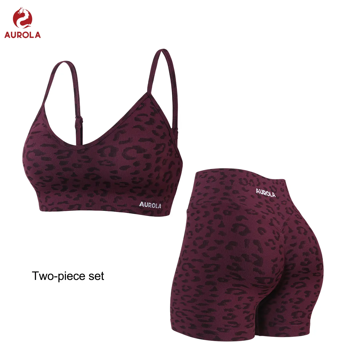 AUROLA Leopard Workout Set for Women, Scrunch Butt Seamless Shorts & Backless Padded Strappy Sports Bra, Gym Yoga Activewear Outfit