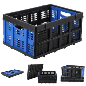 Collapsible Plastic Crate,Foldable Storage Basket,Stackable Utility Crate with Handle,Heavy Duty Milk Crate for Kitchen Office Camping Storage,Blue